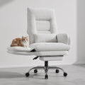 Criss Cross Office Chair, Flip Armrests for Pets & Cross Legged Sitting, 26.5' x 28.7'' x 45.28''(L x W x H), White Boucle