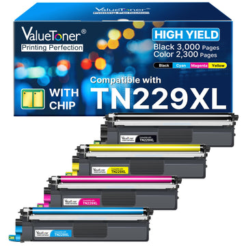 TN229XL Toner Cartridges Replacement for Brother TN229 XL TN-229XL TN-229 XL for Brother MFC-L3780CDW MFC-L3765CDW MFC-L3720CDW HL-L3280CDW HL-L3220CDW HL-L3300CDW (Black, Cyan, Magenta, Yellow)