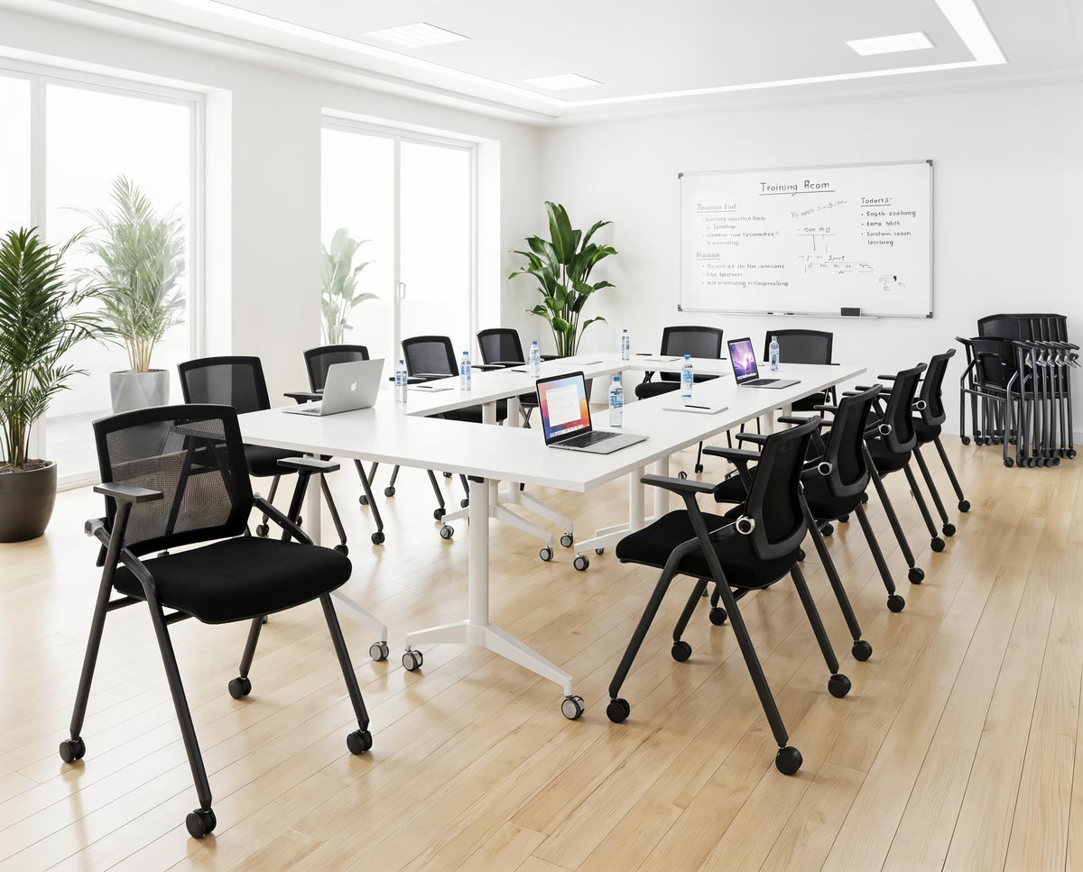 Blaneduo, 12 Pack Stackable Conference Room Chairs with Paddle Folding Office Chair Foldable Desk Chair Mesh Back and Arms for Conference