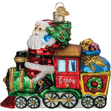 Old World Christmas Santa On Locomotive Glass Blown Ornament for Christmas Tree, Handcrafted Holiday Decoration, Santa Collection