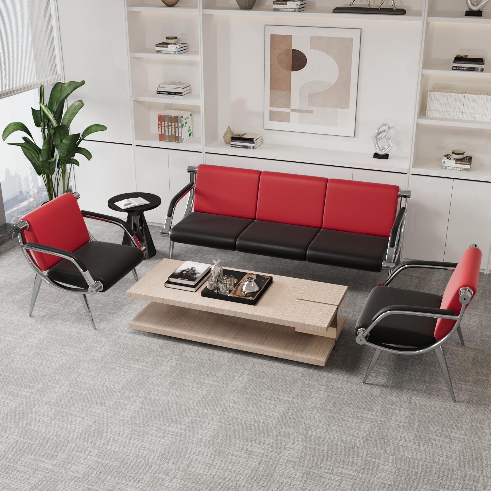 Wonline 3 Seat Waiting Room Chair with Armrest Pu Leather Office Furniture, Office Guest Seating Lobby Conference Reception Chairs for Airport