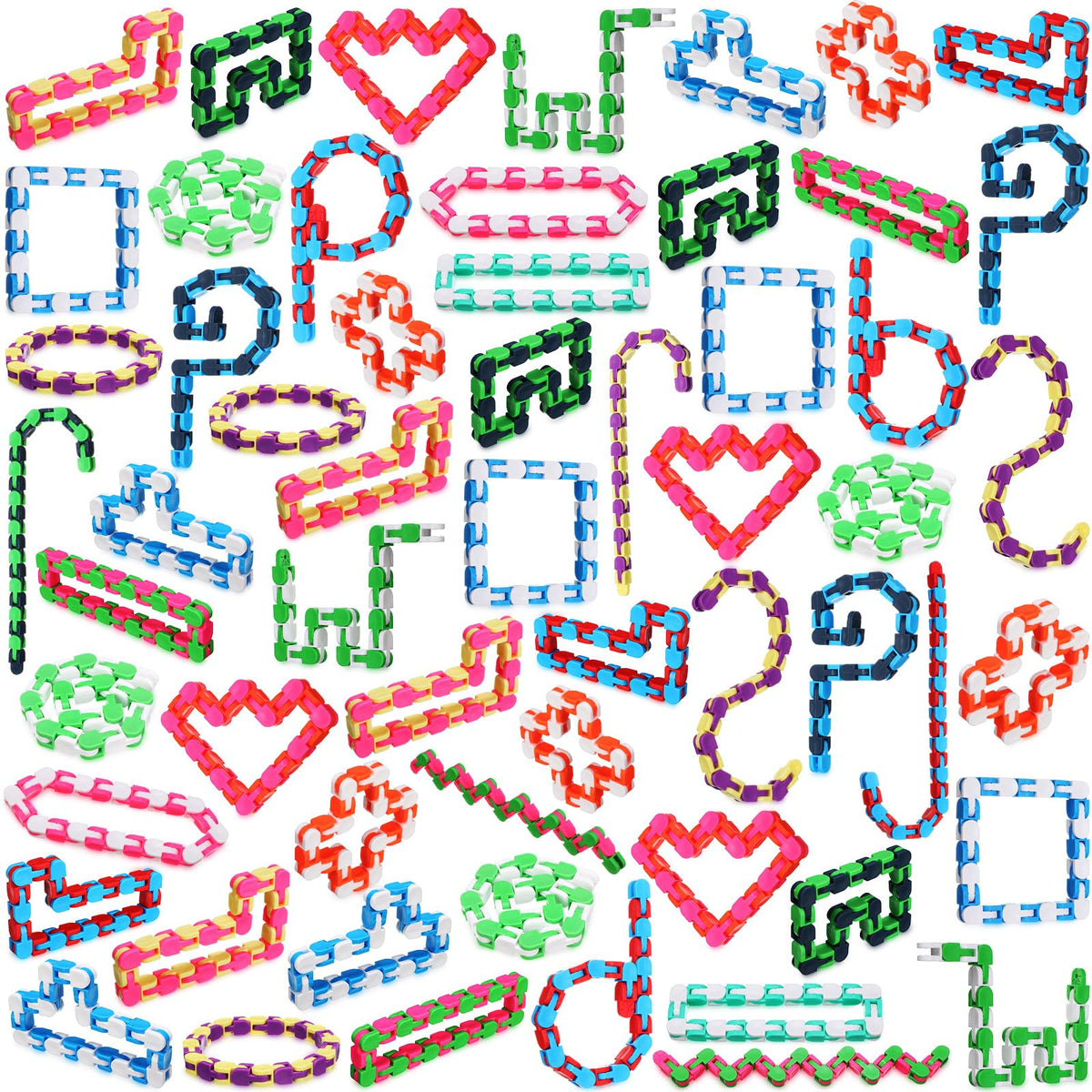 Sotiff 60 Packs Wacky Track Fidget Toy 24 Links Snap and Click Snake Fidget Toy Gift for Kids Adult Autism Stress Relief Therapy for Classroom Party Bag Filler Keep Mind Focused(Vivid Color,24 Links)