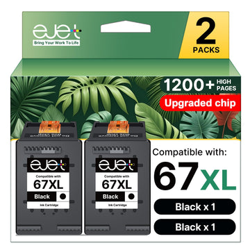 67XL Ink Cartridge (2-Black) Compatible for HP Ink 67 for HP 67XL Black Ink Cartridge High Yield for Deskjet 2700 2700e 2755e 2855e 2800e 2852e 2827e 4100e 4155e 4227e 4255e Envy 6055e 6455e Series