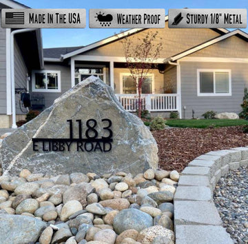 Custom Metal Address Sign For Your Rock - Personalized Custom Address - Modern House Address Number - Housewarming Gifts - Rock Address Plaque