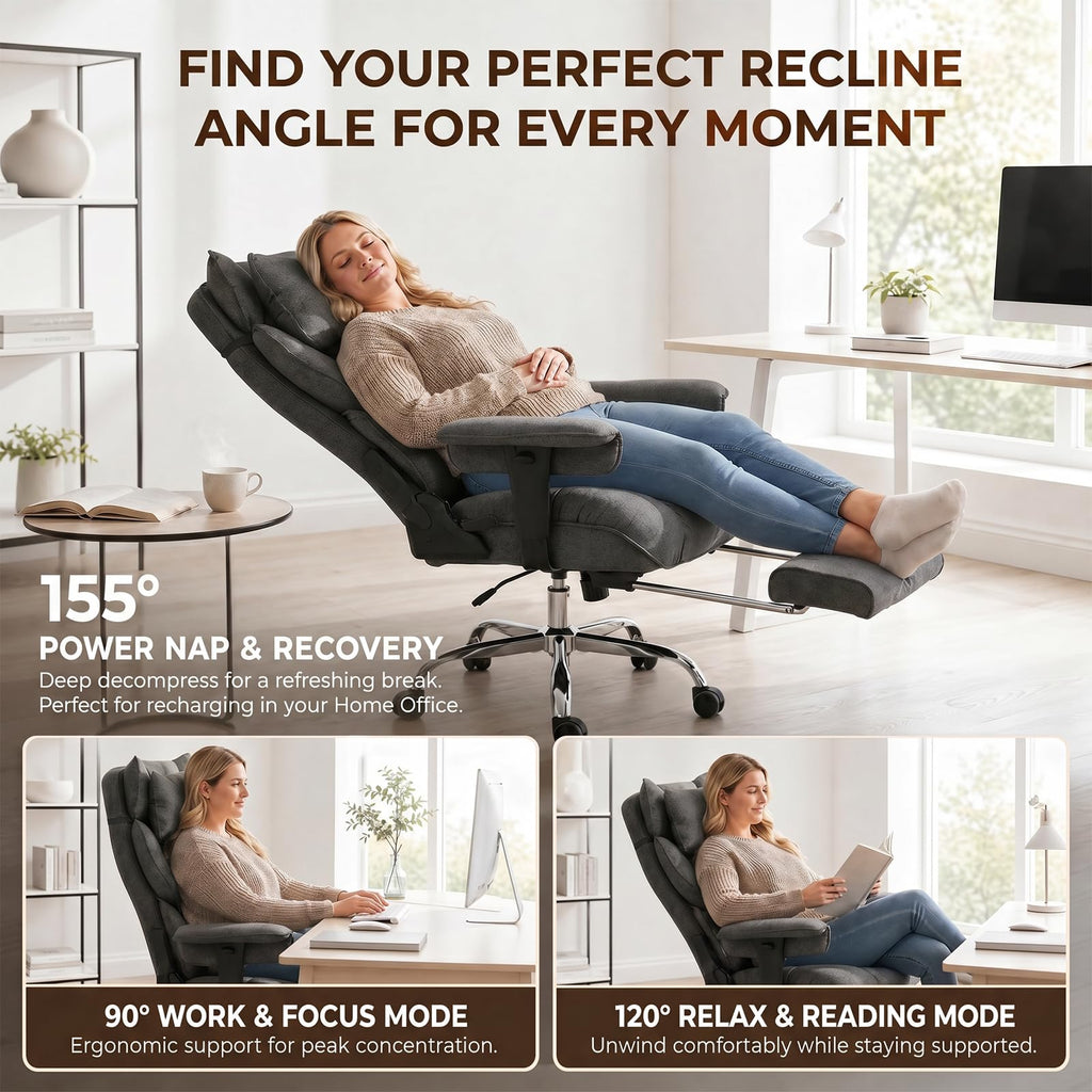 Mokodo Big and Tall Office Chair 400lbs, Breathable Fabric Executive Desk Chair with Pocket Spring Cushion, 155° Reclining Computer Chair with