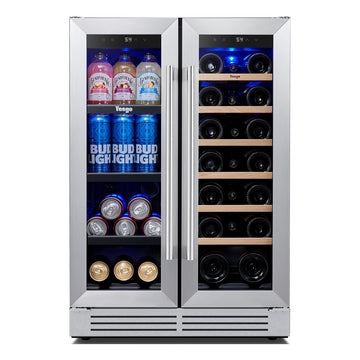 Yeego Wine and Beverage Refrigerator - 24 Inch Dual Zone Wine Cooler Fridge with Glass Door, Quiet Compressor Cooling, Hold 60 Cans & 20 Bottles, Built-in or Freestanding or Under Counter