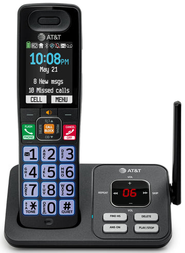 AT&T DECT 6.0 Cordless Phone – Smart Call Blocker, Bluetooth Connect to Cell, Answering Machine, 2.4" Color Display, Big Buttons | BL108
