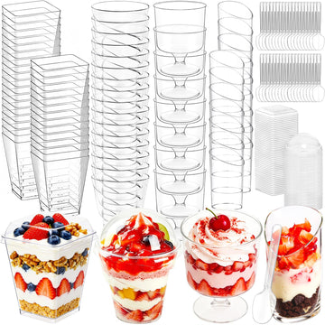 wtarabur 450-Pack 5oz Plastic Dessert Cups with Lids & Spoons, Mini Dessert Shooter Cups for Party, Clear Yogurt Parfait Appetizer Cups with Lids, Square Appetizer Cups for Ice Cream, Pudding, Fruit