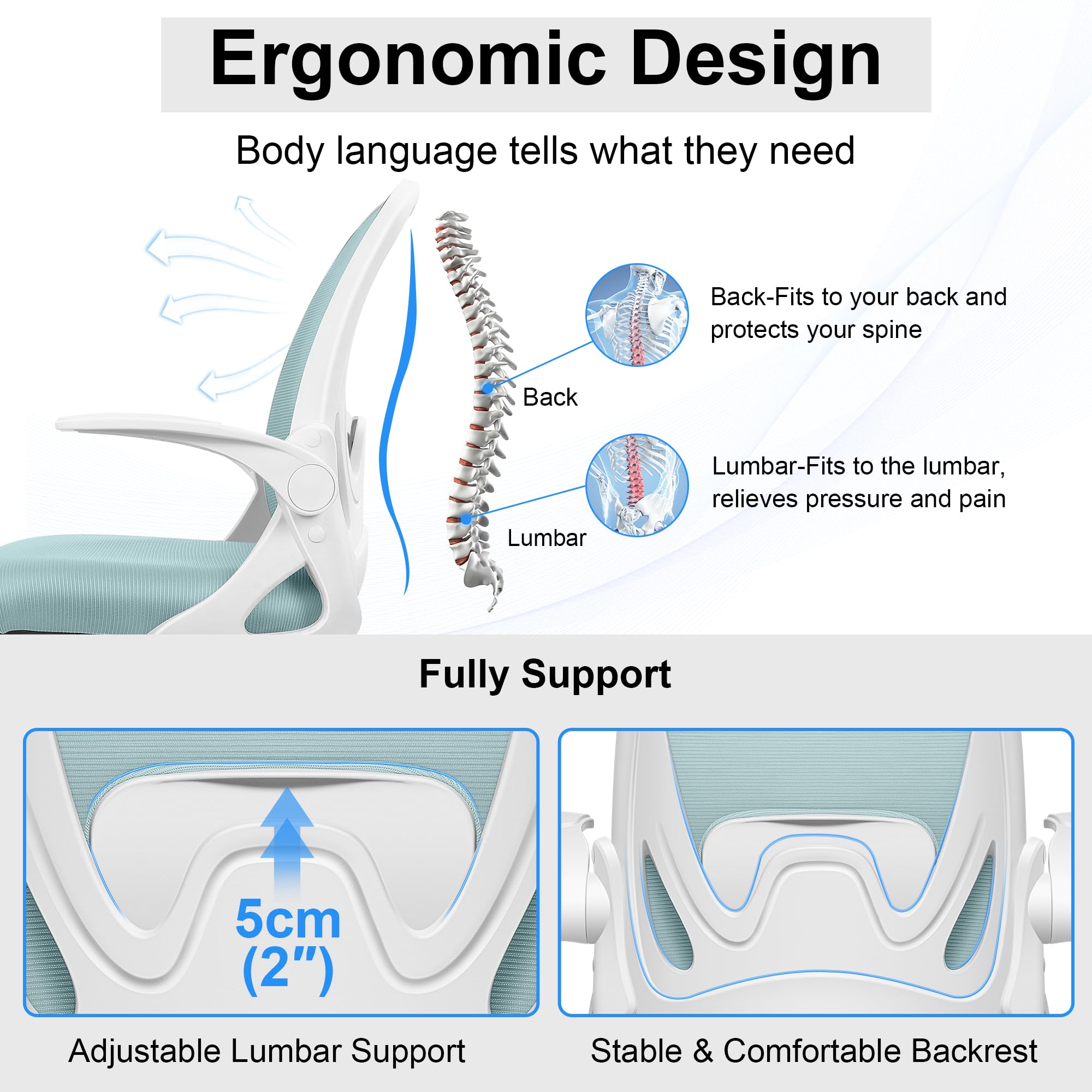 Drafting Chair Tall Office Chair with Flip-up Armrests, Adjustable Height, and Enhanced Lumbar Support - Ergonomic Rolling Stool, Back Support,