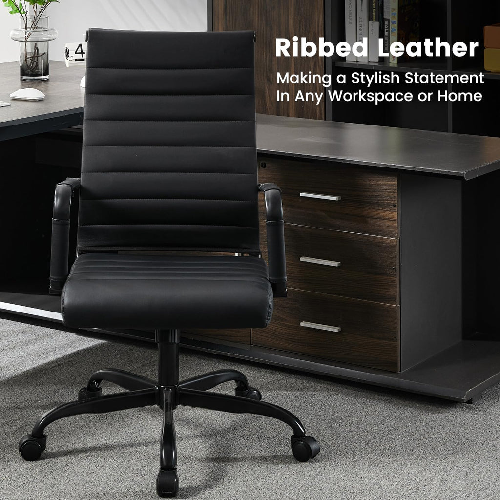 Seanail Office Desk Chair Leather, Conference Room Chairs with Wheels, Modern Executive Computer Guest Chairs with Arms., Matte Black