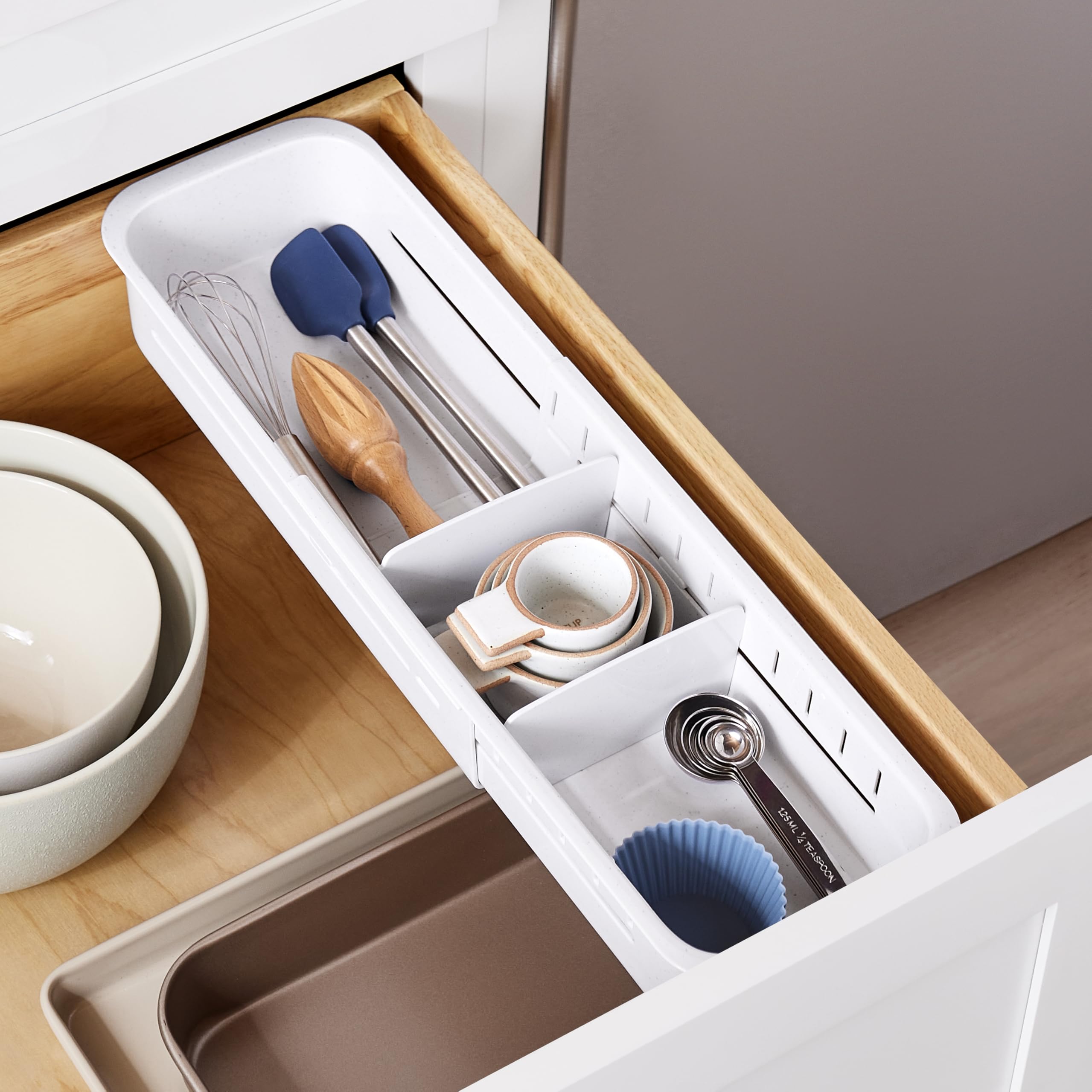 YouCopia DrawerFit Expandable Kitchen Drawer Organizer: Sliding Storage Tray for Utensils & Accessories in Deep Drawers, Expandable 15–23" wide, White Speckled BPA-free