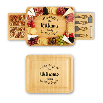Personalized Charcuterie Board Set with Two Drawers, Custom Engraved Bamboo Cheese Board, Christmas, Wedding and Housewarming Gift for Couples, Anniversary and Bridal Shower