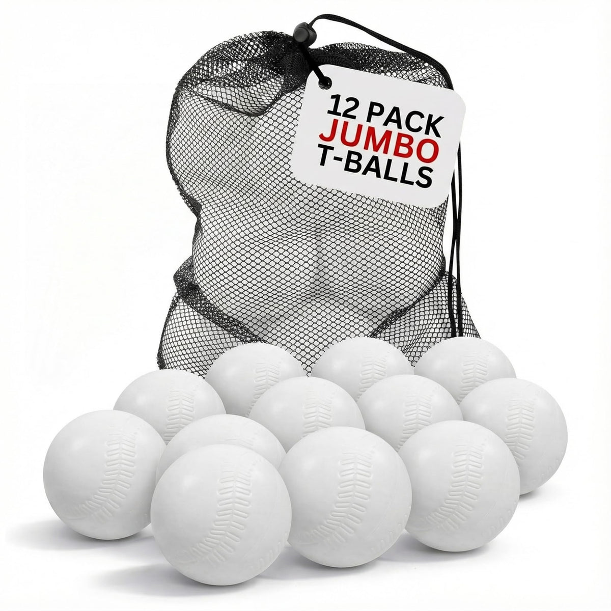 Liberty Imports 12 PCS Toddler & Little Kids Replacement T Ball Baseball Balls - Jumbo Plastic T-Balls with Mesh Bag, 3.5-inch Oversized Tballs for Totsports T-Ball Set, Softball, Training