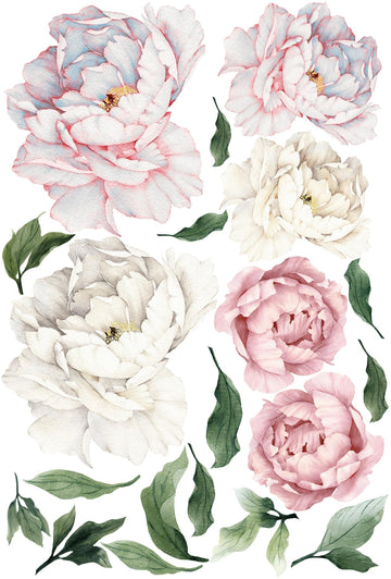 Murwall Peony Wall Decal Large Peonie Wall Sticker Kids Flower Wall Decals Watercolor Floral Removable Peel n Stick for Kids Livingroom