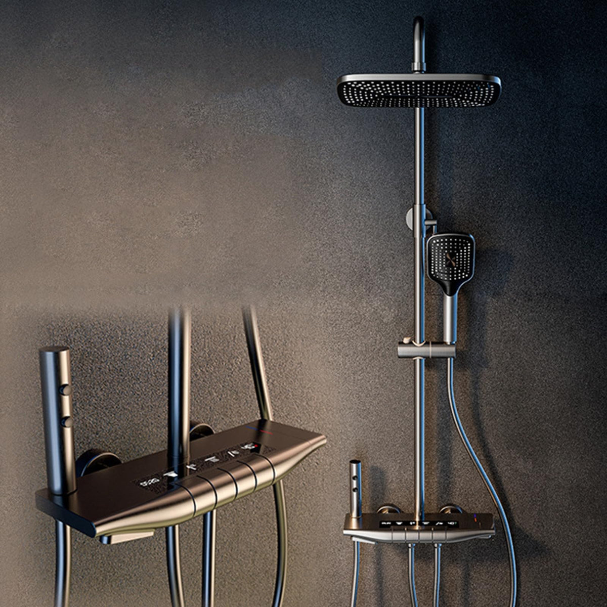 Shower System Digital Display Shower Faucet Set Wall Mount High Adjustable Shower Fixtures, Gray Bathroom Rain Shower Combo Set
