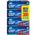 Quart Freezer Bags - Double Zipper Seal -300 Count, (4 Packs of 75) Resealable Plastic Freezer Containers - Reusable Pouches for Food Storage, Meat, Fresh Vegetables, Fruit - Microwave-Safe, BPA Free