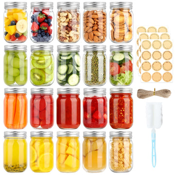 HWASHIN 20 Pack 12 oz Mason Jars with Lids and Bands, Canning Jars
