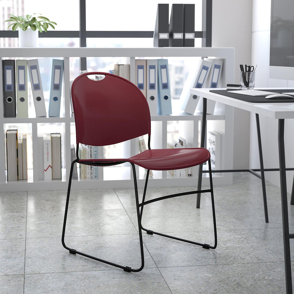 Flash Furniture Hercules Series 880 Lb. Capacity Burgundy Ultra-compact Stack Chair with Black Powder Coated Frame, Set of 1, Burgundy