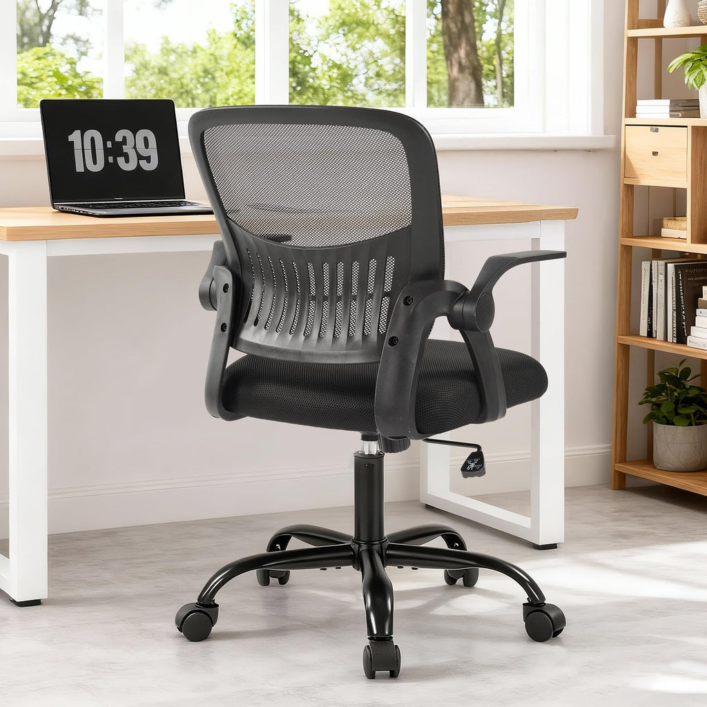Sweetcrispy Home Office Managerial Executive Chair, Flip Up Armrest Ergonomic Mesh Adjustable Swivel Mid-back Computer Desk Chair with