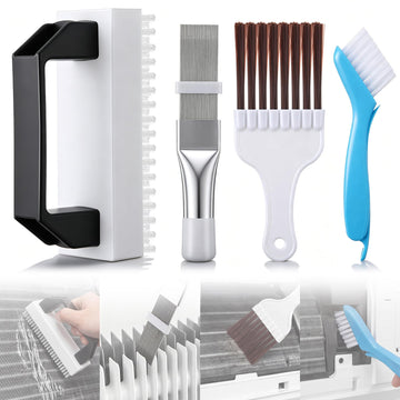 Enhon 4PCS AC Fin Comb & Coil Cleaning Brush Set, AC Fin Straightening Tool, Condenser Coil Brush, Foldable Cleaning Brushes & Radiator Comb, HVAC Air Conditioner Coils Cleaner Maintenance Kit