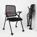 Blaneduo Updated Conference Room Chairs with Tablet Arm, Folding Office Desk Chair with Lumbar Support and Sliding Armrest with Casters,