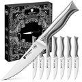 Steak Knives Set of 8: 4.5 Inch Serrated Steak Knives - High Carbon Stainless Steel Kitchen Steak Knife Set - Never Need Sharpening - NSF Certified, Shark Series
