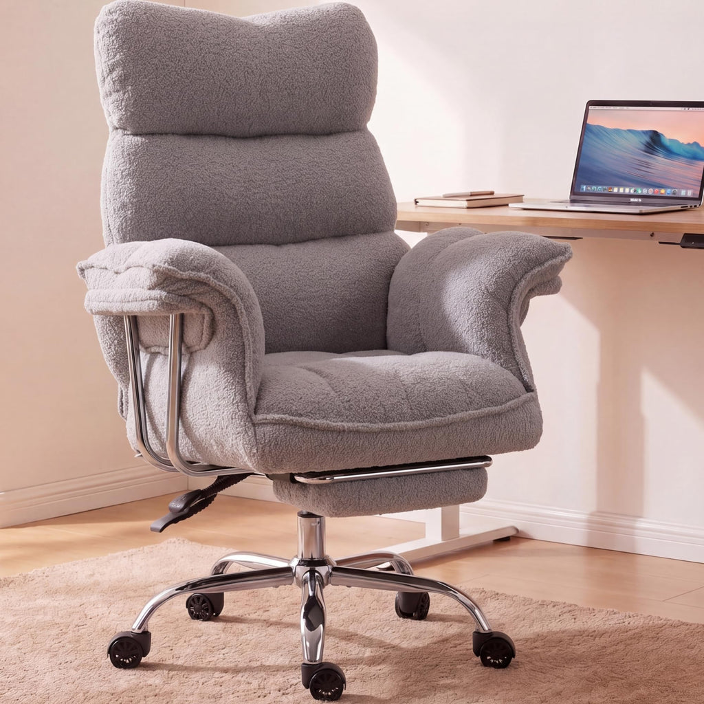 Dowinx Big and Tall Office Chair, Ergonomic Desk Chair with Thick Cushion, Wide Seat & Armrests Computer Gaming Chair,high Back Reclining Teddy