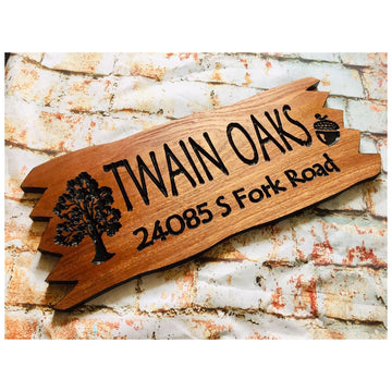Custom Cabin sign Personalized Outdoor Wooden Carved Last Name Camping Sign Oak Trees