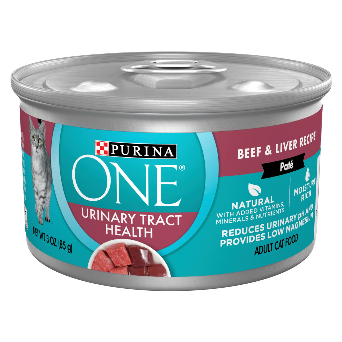 Purina ONE Urinary Tract Health, Natural Pate Wet Cat Food, Urinary Tract Health Beef & Liver Recipe - (Pack of 24) 3 oz. Pull-Top Cans