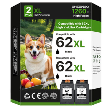62XL Ink Cartridges (2 Black) Replacement for HP 62 Black Ink Cartridge 62XL High Yield Works with HP Envy 5540 5544 5545 5642 5660 5664 7640 7645 OfficeJet 200 250 258 5740 5745 5746 Series | C2P05AN