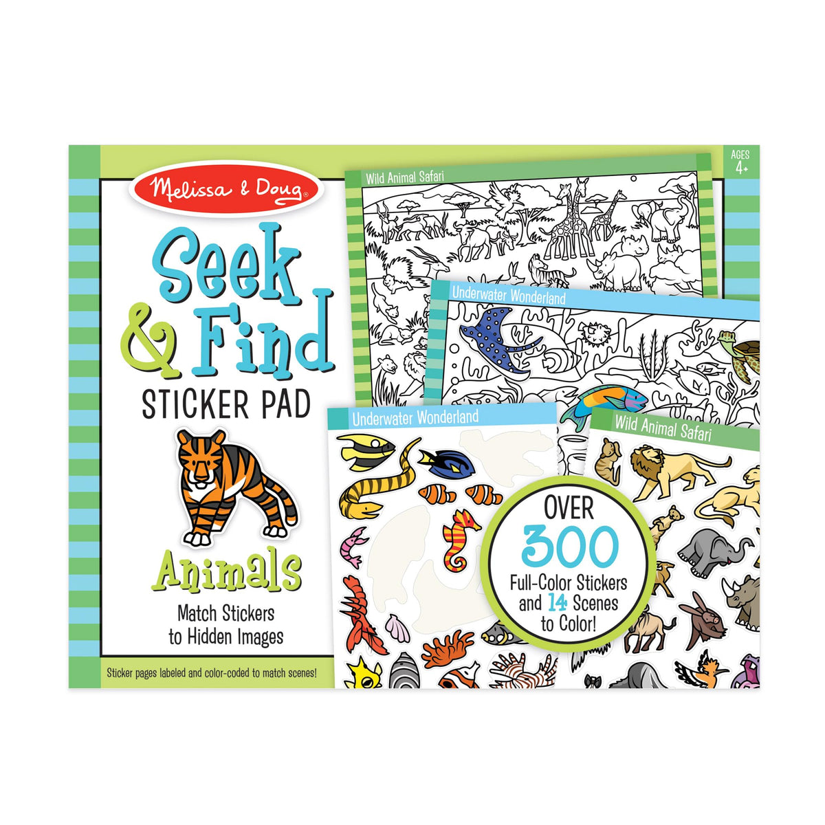 Melissa & Doug Seek & Find Sticker Pad – Animals, 400+ Stickers & 14 Scenes to Color, Search & Find Sticker Activity Pad for Coloring & Matching, Creative Learning Toys for Kids 4+ - FSC Certified
