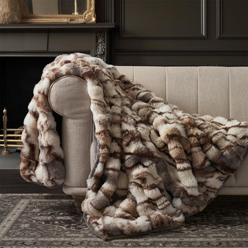 EverGrace Faux Rabbit Fur Bubble Throw Blanket, 60"x80", Beige & Gray