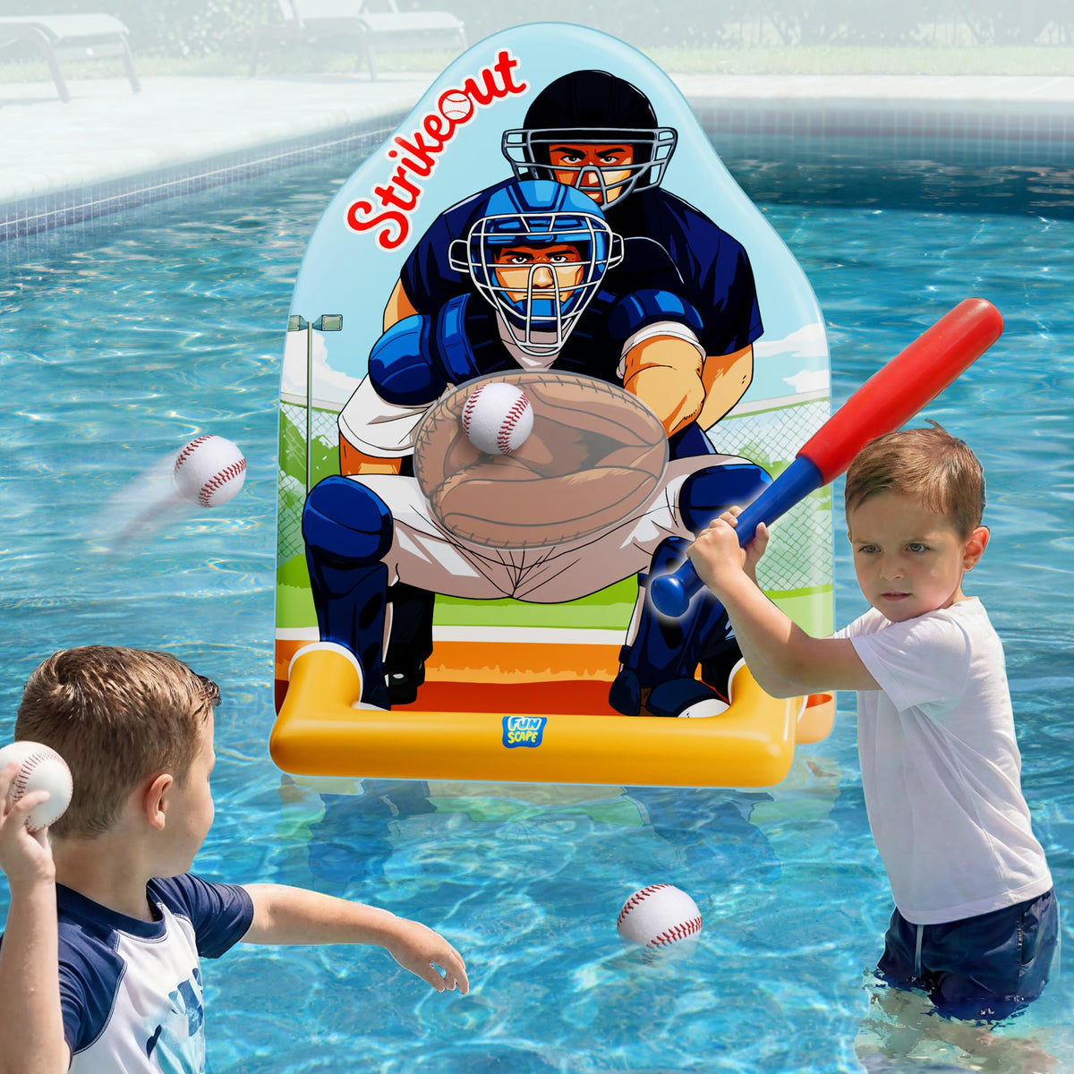 Funscape Kids Inflatable Baseball Pool Toy, Fun Swimming Pool Soft Ball Toss Game, Outdoor Yard Water Target Sports Activity, Cool Summer Beach Family Party Gift 3 4 5 6 7 8 Yr Boy Girl Child-Baseball