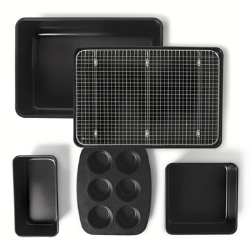 Amazon Basics Nonstick Bakeware 6-Piece Set, Stackable, Dishwasher and Oven-Safe, Baking Pan