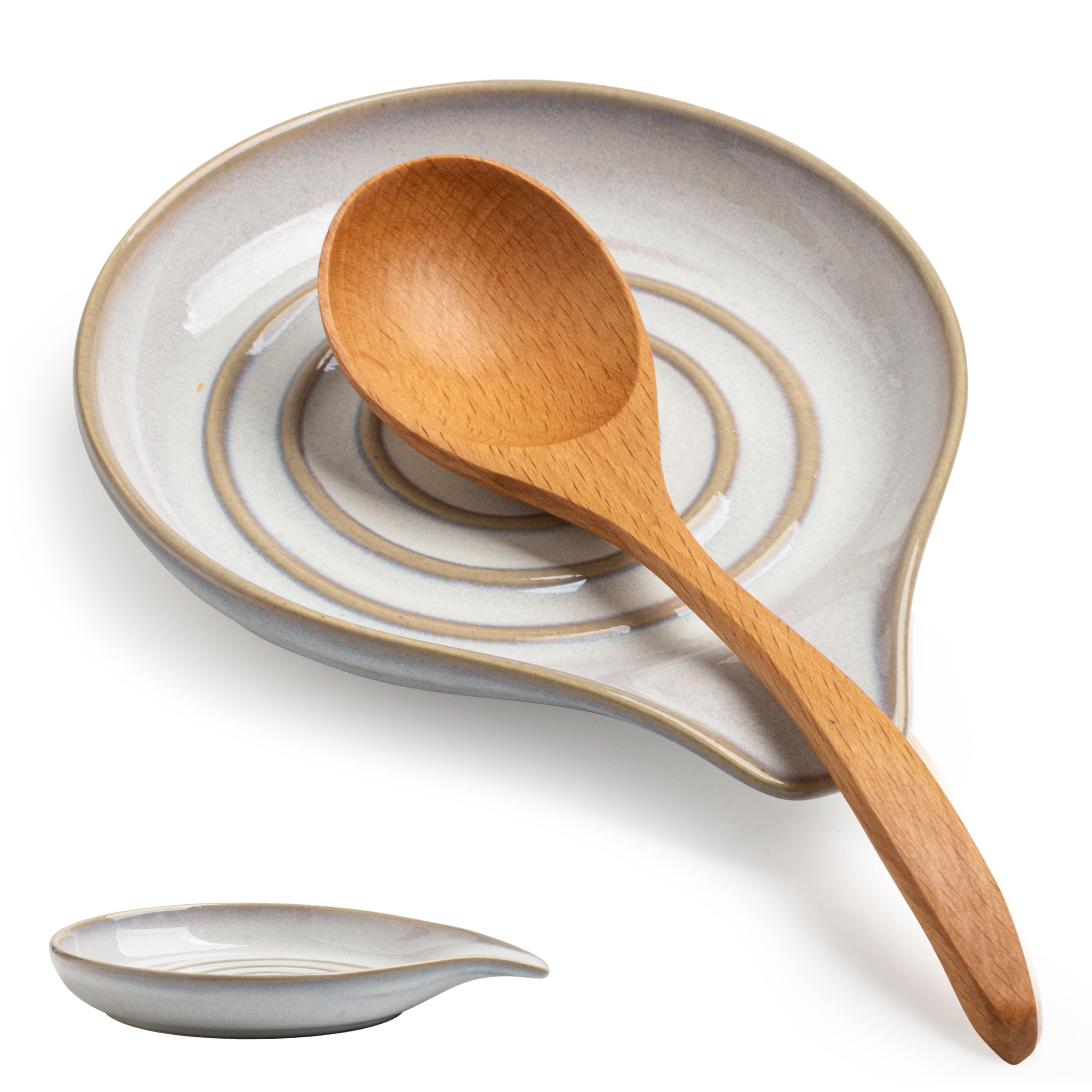 Ceramic Spoon Rest for Stove Top, Large Spoon Holder for Kitchen Counter, Heat-Resistant & Easy to Clean, Non-Stick Spatula Holder for Cooking, Coffee Spoon, Kitchen Decor, White