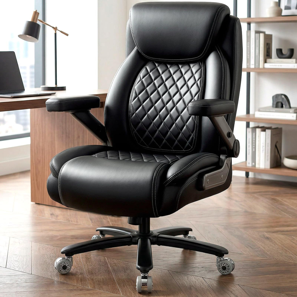 Basicon Big and Tall Office Chair with 5d Flip Arms and Thick Pocket Spring Cushion,extra Wide Heavy Duty Office Chair&adjustable Lumbar Support