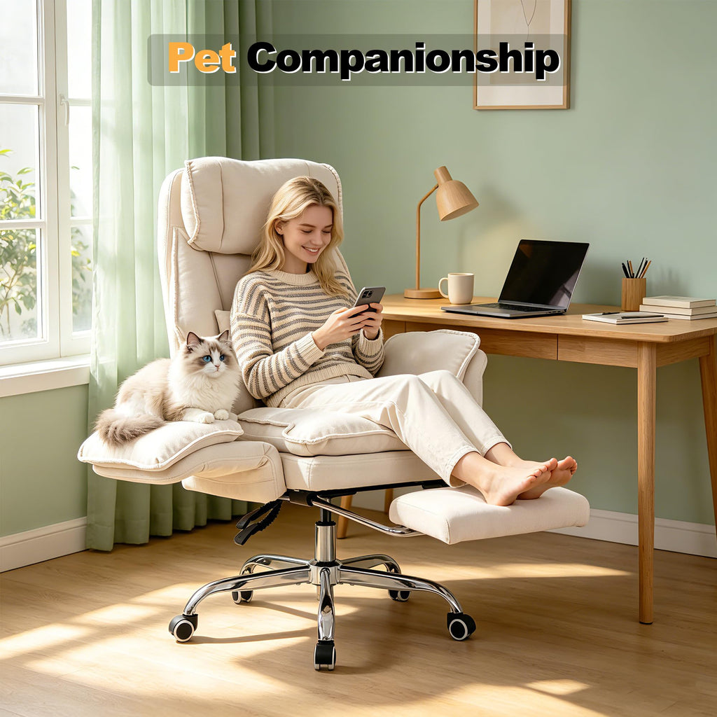 Bowthy Office Chair with Flip Armrests & Foot Rest,criss Cross Legged Home Office Desk Chair with Pet Seat,ergonomic Reclining Computer Gaming