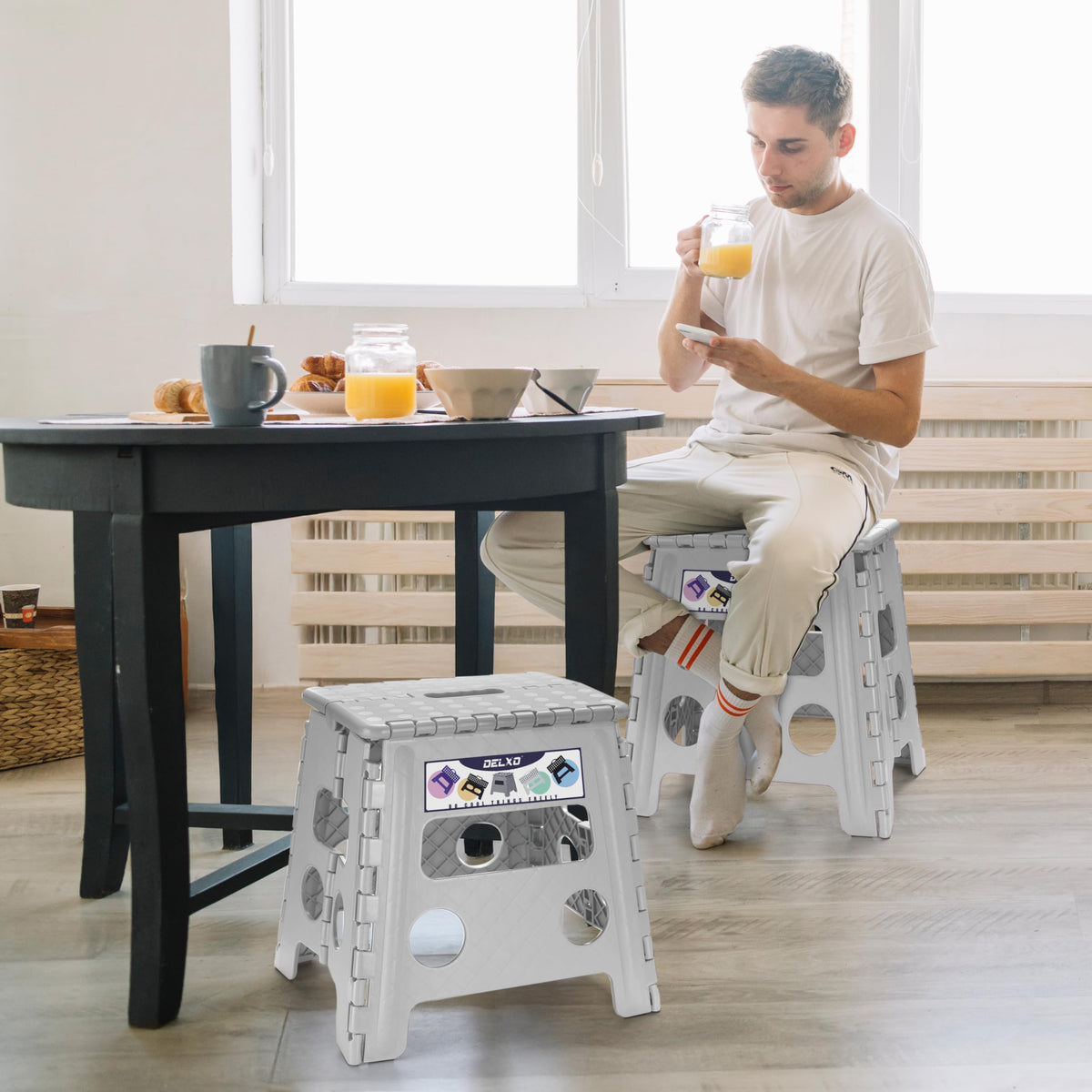 Delxo Folding Step Stool 13 Inch,300 Lbs Step Stool for Adults Grey, Gray