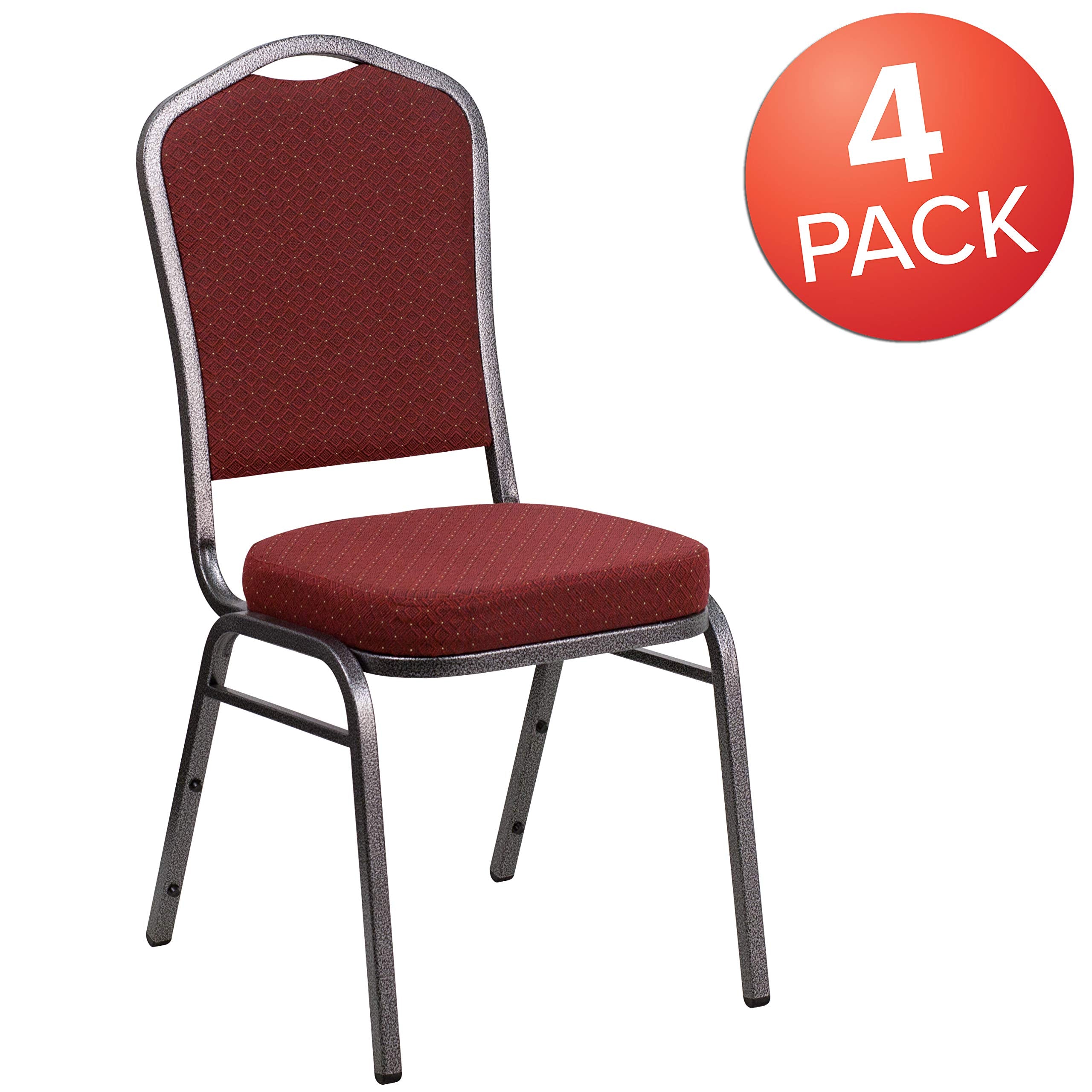 Flash Furniture Hercules Fabric Crown Back Banquet Chair, Burgundy, 4-pack, Set of 4, Burgundy Patterned Fabric/silver Vein Frame
