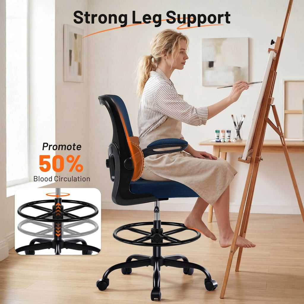 Areshark Drafting Chair - Ergonomic Tall Office Chair with Lumbar Support and Flip-up Armrests - High Standing Desk Chair Breathable Mesh with