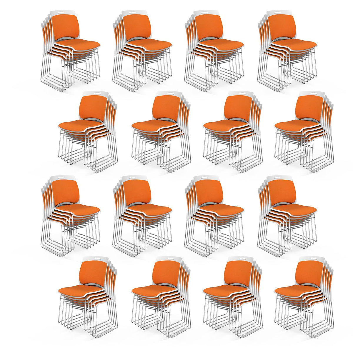Vingli Stackable Chairs Set of 80, Stacking Office Chairs with Metal Sled Base, Ergonomic Plastic Padded Seat & Back, Capacity 350lbs, Stacking