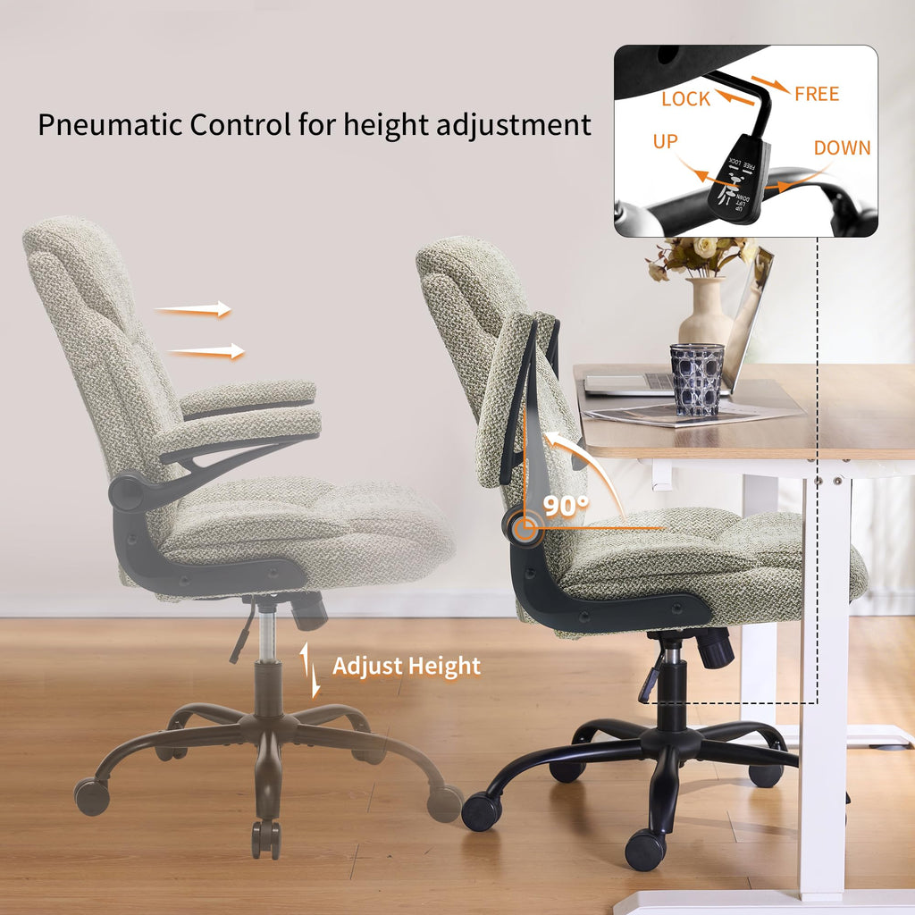 Fmolat Ergonomic Home Office Chair Fabric Comfy Computer Chair, Mint Green, 19.7"W x 19.5"D x 39"-42"H