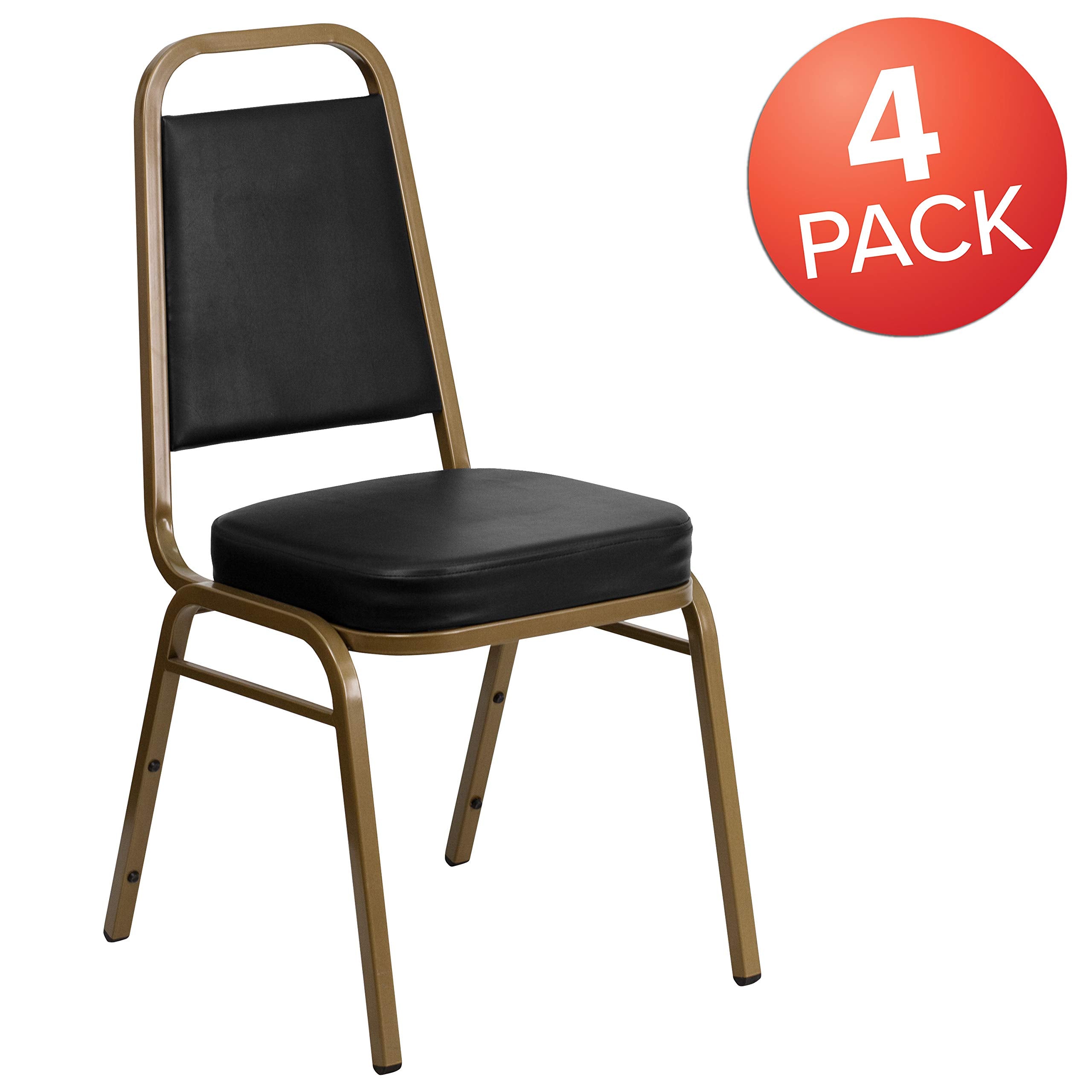 Flash Furniture Hercules Vinyl Banquet Chair, Black, 4-pack, Set of 4, Black Vinyl/gold Frame