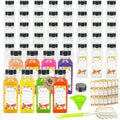 48 Pack 12oz Clear Reusable Plastic Juice Bottles with Caps, Food Grade BPA-Free Leak Proof Juicing Containers with 48 Labels & brush& Silicone Funnels for Homemade Juice, Smoothies & Travel