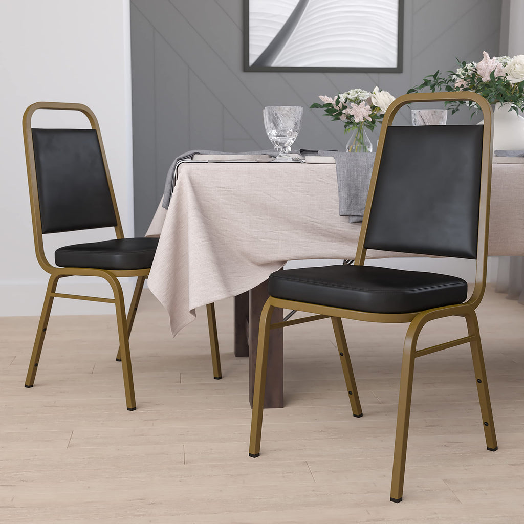 Flash Furniture Hercules Vinyl Banquet Chair, Black, 4-pack, Set of 4, Black Vinyl/gold Frame