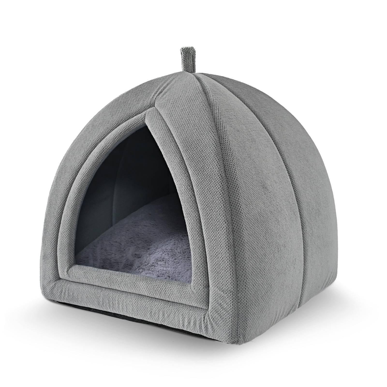 Fanci Basics Cat Cave Bed, 2-in-1 Foldable House for Indoor Cats, with Washable Cushion and Non-Slip Base, 17.5 x 17.5 Inches, Large, LightGray