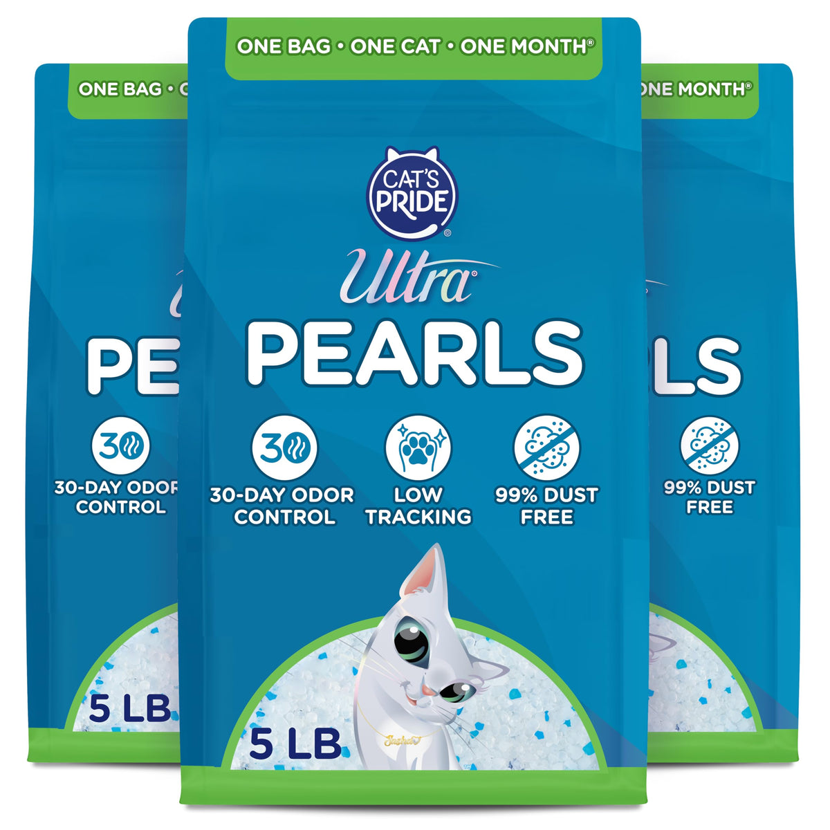 Ultra Pearls Premium Cat Litter - 99.9% Dust Free, Low Tracking, Soft on Paws, Fragrance Free - 15 Lbs. Total (3pk of 5 Lbs.)