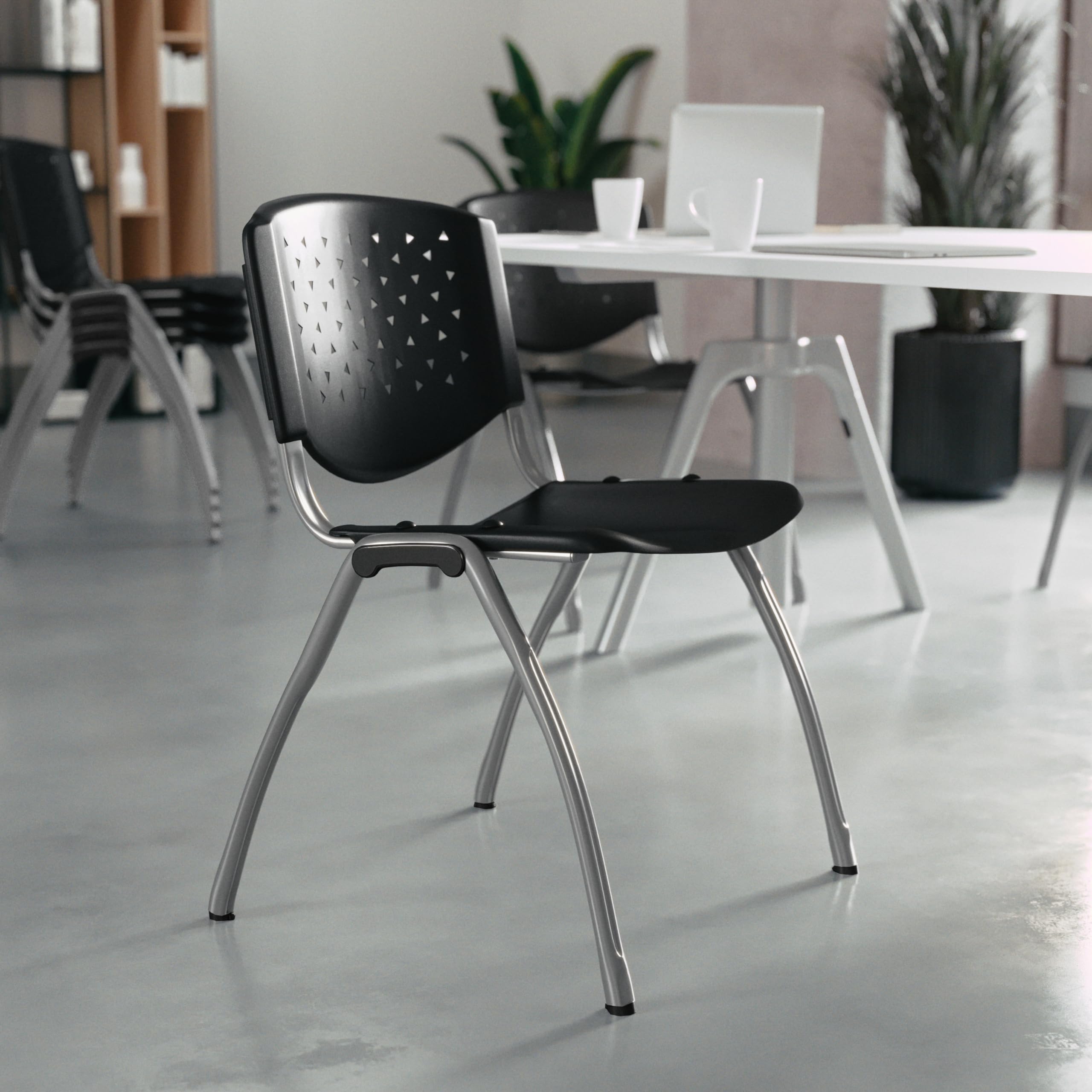 Flash Furniture Hercules Series 880 Lb. Capacity Black Plastic Stack Chair with Titanium Gray Powder Coated Frame, Set of 1