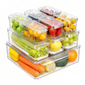 10-Pack Clear Fridge Organizer Containers with Lids, Stackable BPA-Free Refrigerator & Produce Storage Containers with Drain Tray & Anti-Slip Base for Fruits, Veggies & Drinks