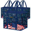 BALEINE 3Pk Reusable Grocery Bags, Foldable Shopping Bags for Groceries with Reinforced Bottom & Handles (Freedom Celebration)